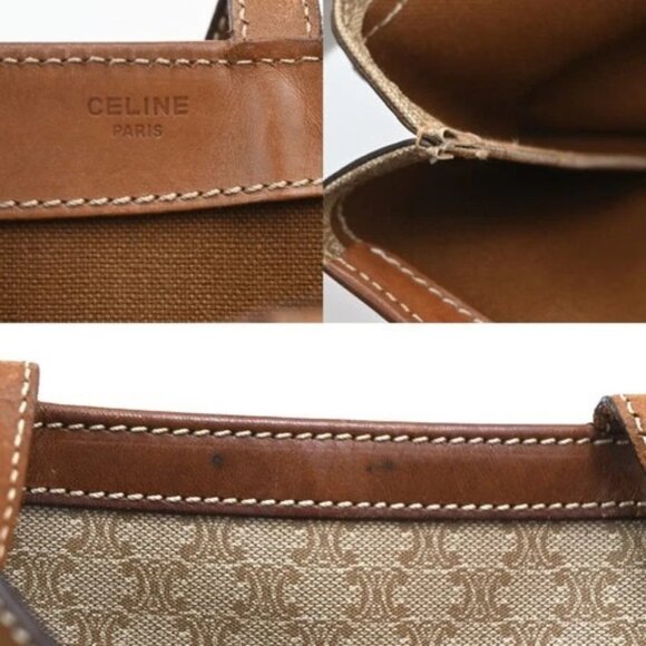 CELINE Logo Macadam Shoulder Tote Bag PVC Canvas Leather Begie Italy 66CA530 - Picture 14 of 15